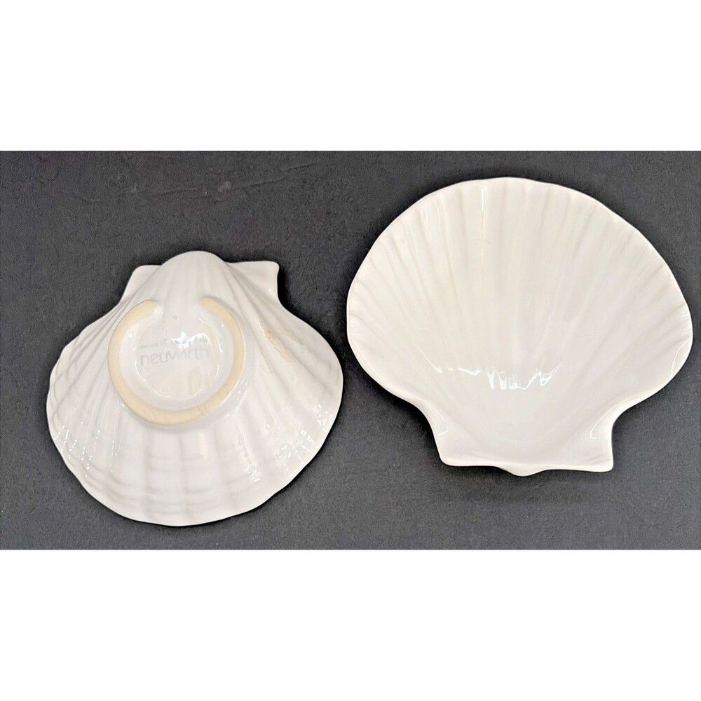 8 Vtg Neuwirth Portugal White Ceramic 5" Shell Plates Scallop Tidbit Appetizer